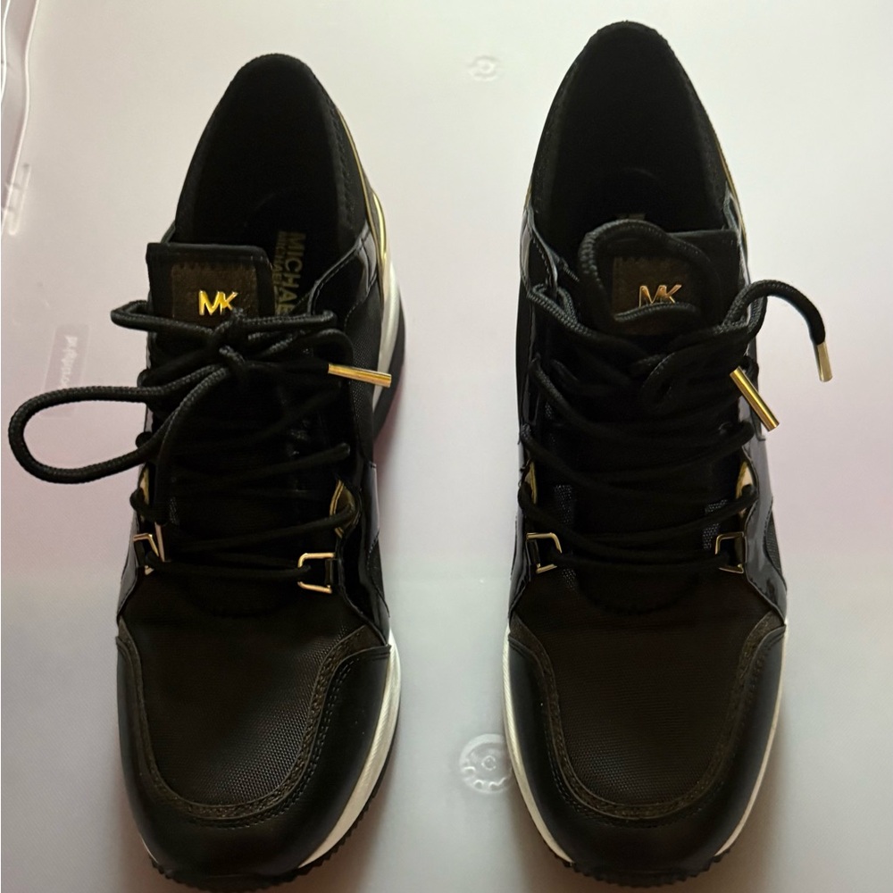 Michael Kors Black and Brown Sneakers with Metallic Accents
